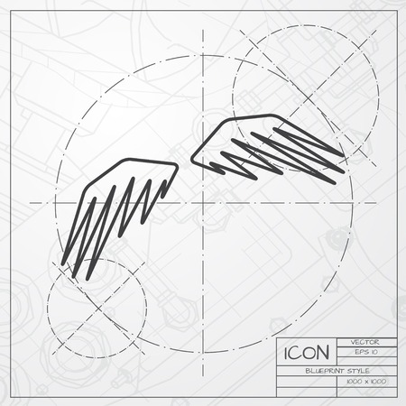 Vector blueprint of wings icon on engineer or architect backgroundのイラスト素材