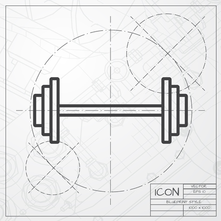 Vector blueprint of dumbbell icon on engineer or architect backgroundのイラスト素材