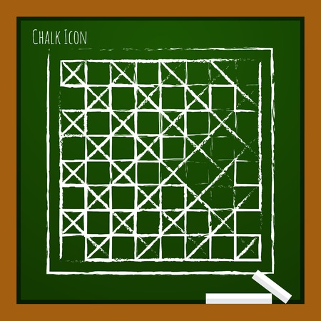 Vector chalk drawn doodle checkers board icon on school boardのイラスト素材