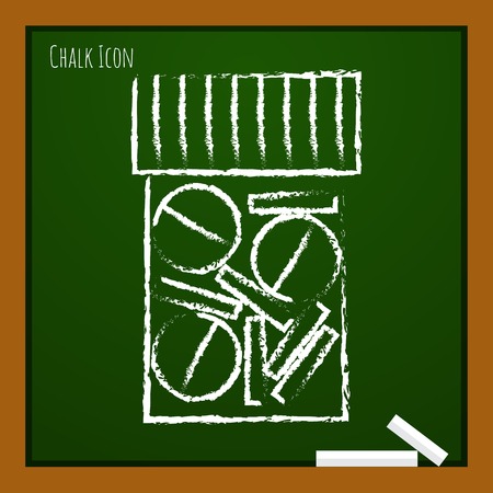 Vector chalk drawn doodle tablet bottle on school board . Health iconのイラスト素材