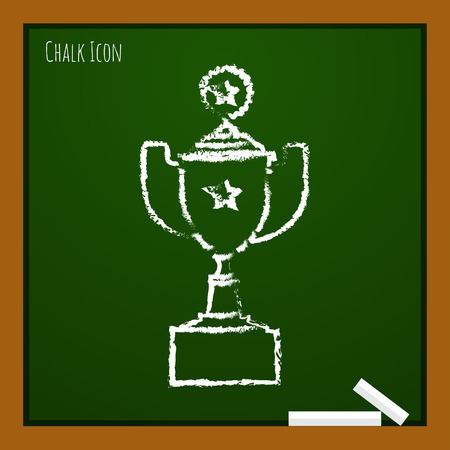 Vector chalk drawn doodle trophy goblet icon on school board . Winner awardのイラスト素材