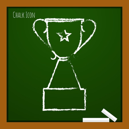 Vector chalk drawn doodle trophy goblet icon on school board . Winner awardのイラスト素材