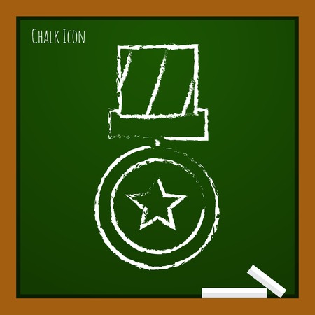 Vector chalk drawn doodle medal icon on school board . Winner awardのイラスト素材