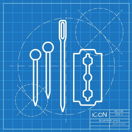 Vector classic blueprint of tailor pins needle blade icon on engineer and architect backgroundのイラスト素材