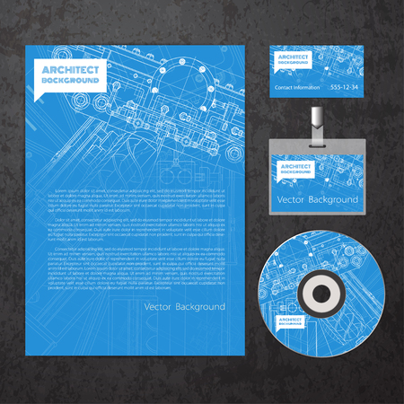 Vector technical blueprint of  mechanism. Engineer illustration. Set of corporate identity templates. Vector illustration.  のイラスト素材