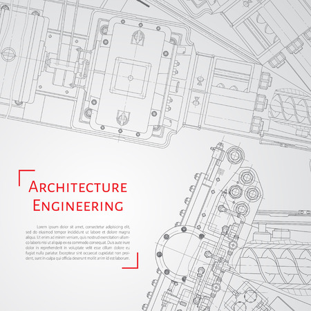 Vector technical blueprint of  mechanism. Engineer illustration. Set of corporate identity templates. Architecture Background