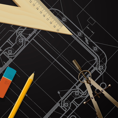 Vector technical blueprint of mechanism. Engineer illustration. Set of corporate identity templates. Architecture Backgroundのイラスト素材