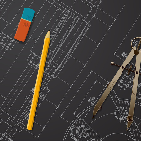 Vector technical blueprint of mechanism. Engineer illustration. Set of corporate identity templates. Architecture Backgroundのイラスト素材