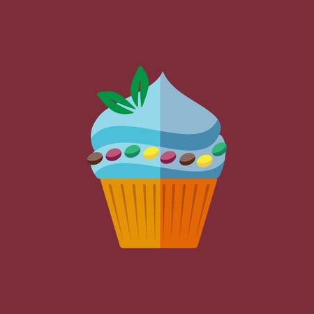 Vector flat candy cupcake with mint on red backgroundのイラスト素材
