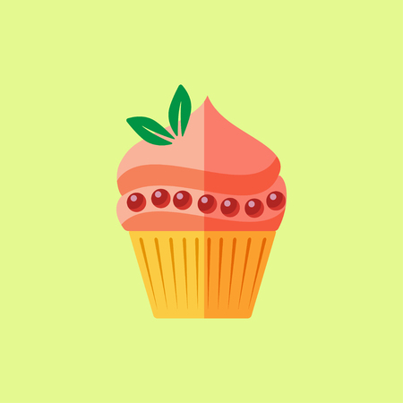 Vector flat berry cupcake on yellow backgroundのイラスト素材