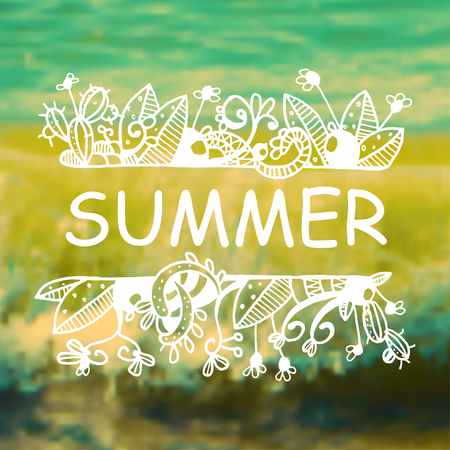 Vector hand drawn zentangle on blurred background. Retro color. Floral nature design. Concept for travel agencies, yoga studios. Eps10のイラスト素材