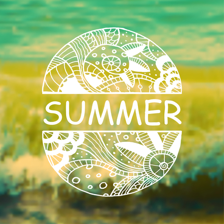 Vector hand drawn zentangle on blurred background. Retro color. Floral nature design. Concept for travel agencies, yoga studios. Eps10のイラスト素材