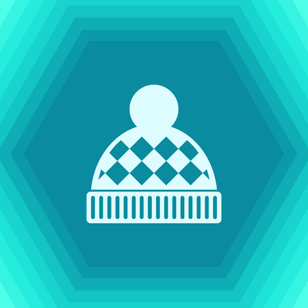 Vector christmas icon. New year illustration. flat Winter hat on hexagonal backgroundのイラスト素材