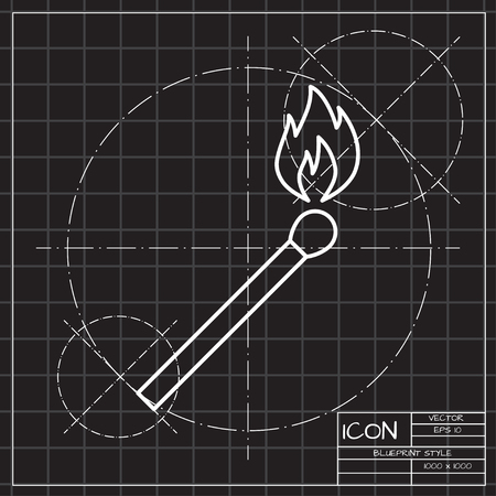 burning match icon. vector illustration flat blueprintのイラスト素材