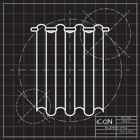 Curtain illustration. Household vector icon. blueprint styleのイラスト素材