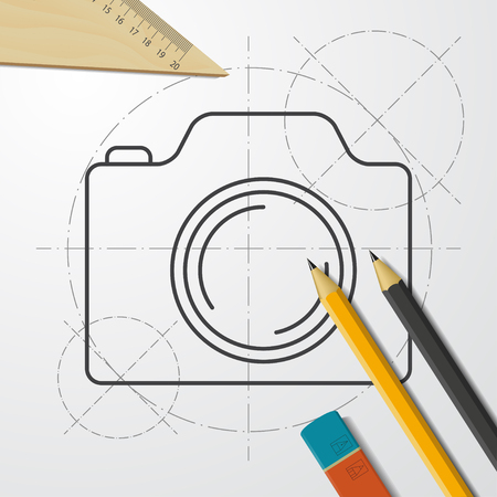 photo camera illustration. Taking picture flat vector iconのイラスト素材