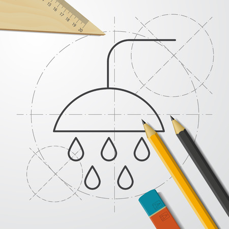 shower with dripping water illustration. Batroom flat vector iconのイラスト素材