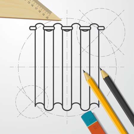 Curtain on window or bathroom illustration. Household vector icon.のイラスト素材