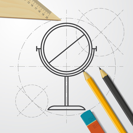 Table mirror with abstract reflection illustration. Interior item vector iconのイラスト素材