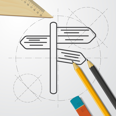Road sign with different directions illustration. Traveling flat vector iconのイラスト素材