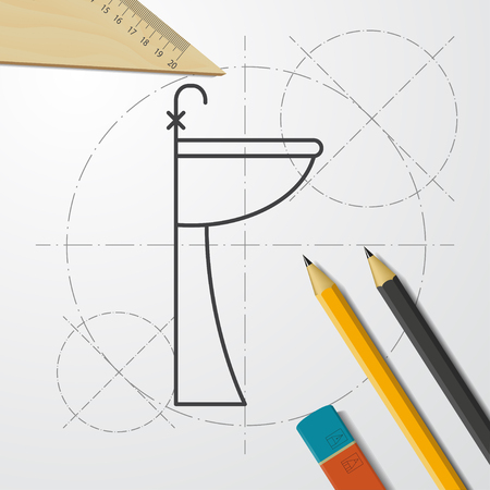Sink with faucet illustration. Bathroom vector iconのイラスト素材