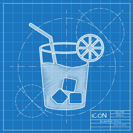 Lemonade with drinking straw illustration. Iced drink vector iconのイラスト素材