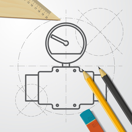Pipe pressure measurement meter monitor illustration. Industrial valve flat vector iconのイラスト素材