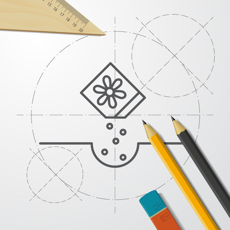 Sowing plant seeds process illustration. Seeding and agriculture vector iconのイラスト素材