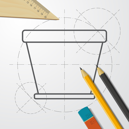 Garden flower pot illustration. Farming and agriculture flat vector iconのイラスト素材