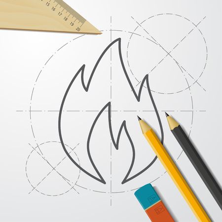 Burning hot flame illustration. FIre flat vector iconのイラスト素材