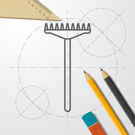 Rake for land cultivation illustration. Tool for agriculture and farming vector iconのイラスト素材