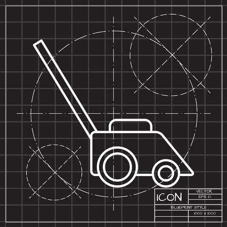 Lawn mower illustration. Gardening machine technology equipment tool vector iconのイラスト素材