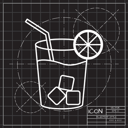 Glass of lemonade with drinking straw illustration. Iced drink vector iconのイラスト素材