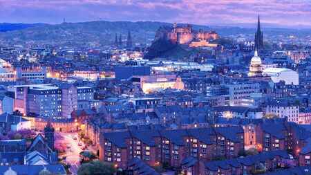 Night view of the city of Edinburgh, Scotlandの写真素材