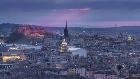 Night view of the city of Edinburgh, Scotlandの写真素材