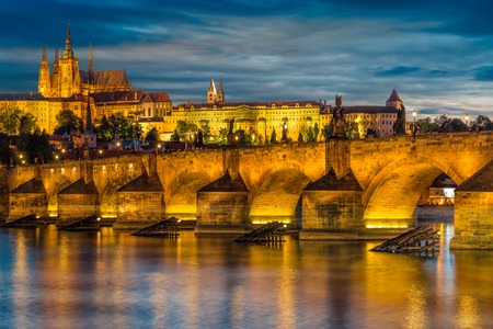 views of the Prague Castle and the Charles bridge over the Vltavaのeditorial素材