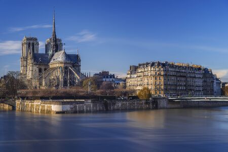 amazing view of Notre Dame after sunset, Paris, France