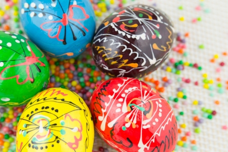 Handmade painted Easter eggsの写真素材