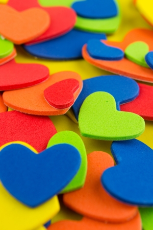 Colorful hearts stickers backgroundの写真素材