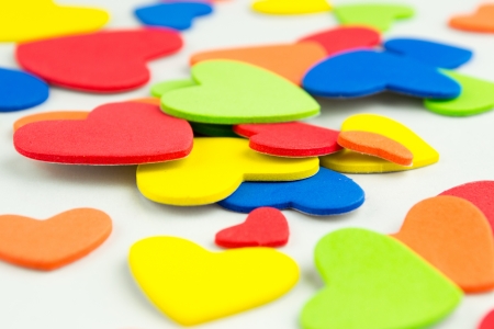 Colorful hearts stickers backgroundの写真素材
