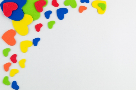 Colorful hearts stickers backgroundの写真素材