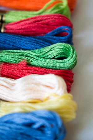 Colorful embroidery thread closeup