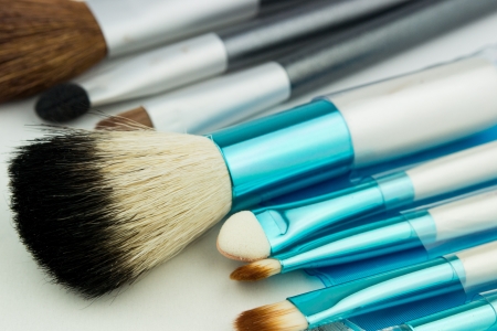 Professional makeup brushes on whiteの写真素材
