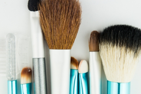 Professional makeup brushes on whiteの写真素材