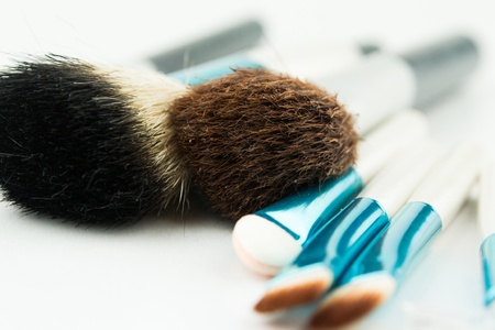 Professional makeup brushes on whiteの写真素材