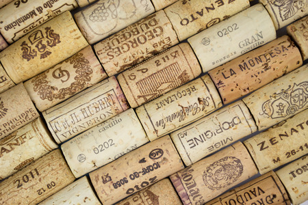 Background of Various Used Wine Corks close upのeditorial素材