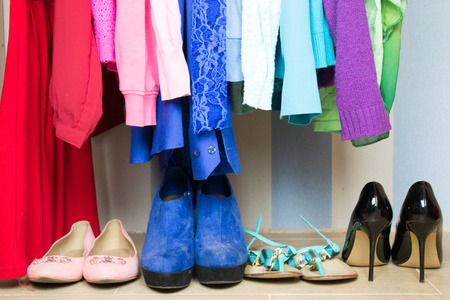 Wardrobe with clothesの写真素材