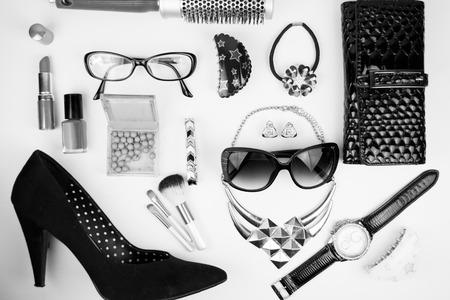 Outfit of business woman in office in black and whiteの写真素材