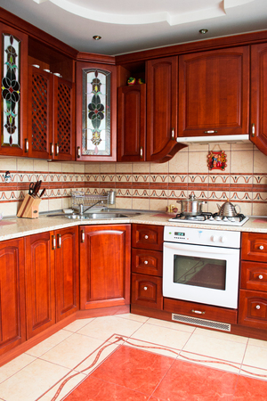 Interior of a wooden kitchenの写真素材