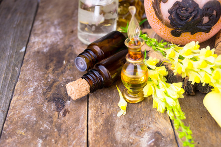 Essential oils and medical flowers herbsの写真素材